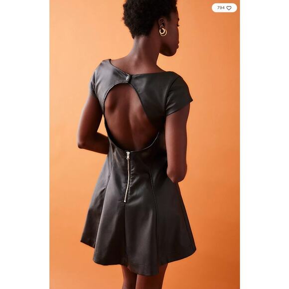 NEW Free People MIMI Luxe Vegan Leather Rayon Open Back Mini Dress Size 6 NWOT - Picture 5 of 7